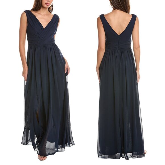 Dessy Collection Sleeveless Draped Chiffon Maxi Dress in‎ Midnight Navy Sz 2 NEW - Picture 1 of 9